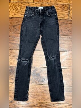 Zara black distressed skinny jeans grunge whimisgoth edgy